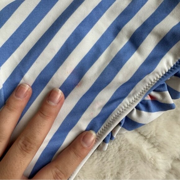 Victoria's Secret | Blue Stripe Ruffle Cheeky Bikini Bottoms | Size Medium - Picture 7 of 13